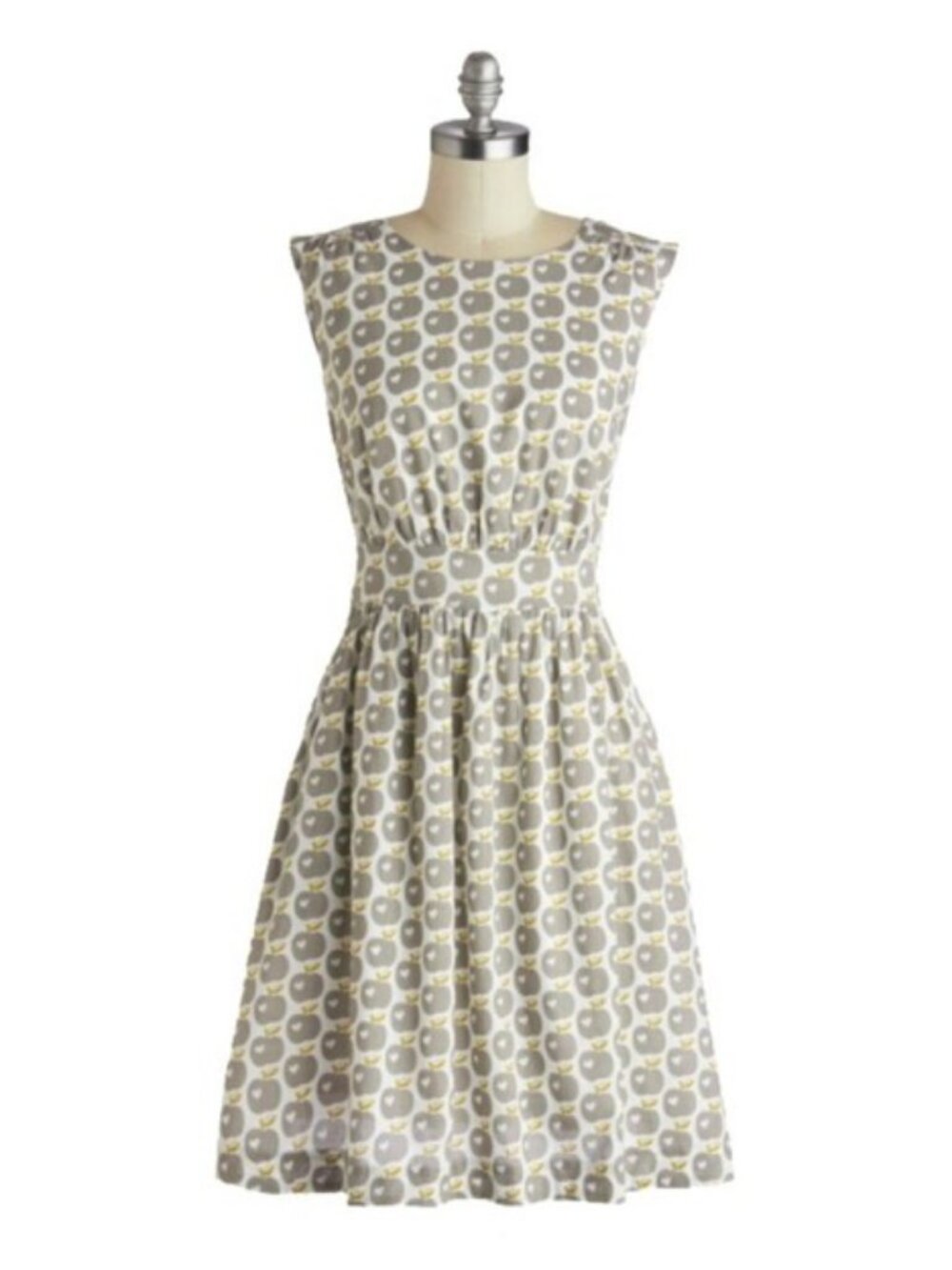 Emily and Fin Too Much Fun Apple Dress Gray White Sleeveless Modcloth Midi M